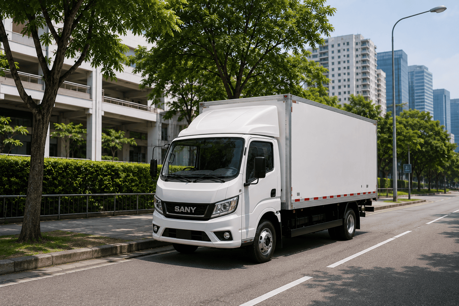 SANY FR381 electric truck front three-quarter view